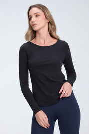 Clea Long Sleeve Tee | AlgaKnit - Black